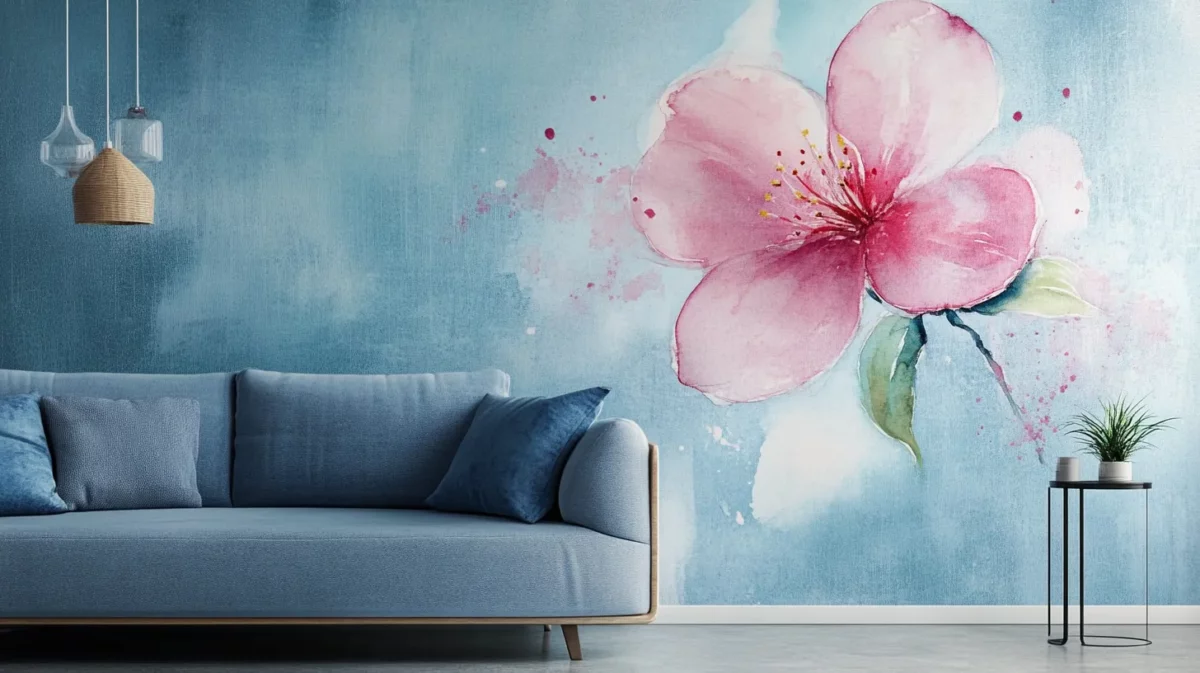 watercolour blossoms flower wall painting design