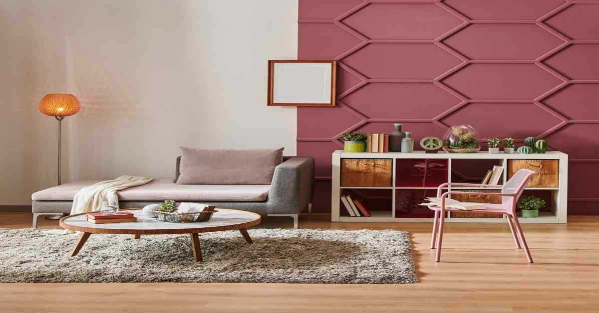 Bold Burgundy & Neutral Tan colour combination for living room