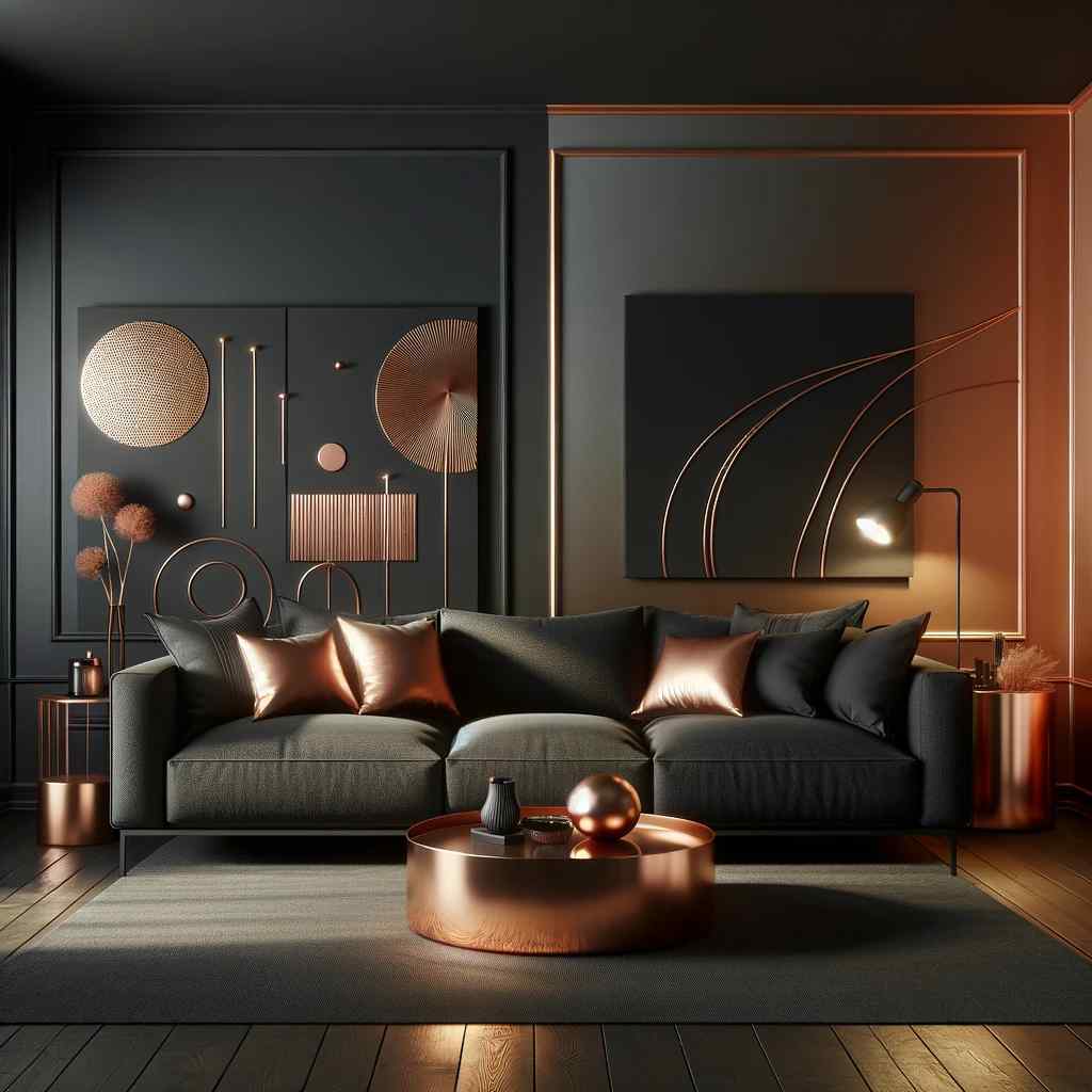 charcoal black and metallic copper color combination