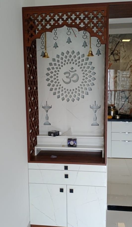 customisable mandir unit with drawers and shelves