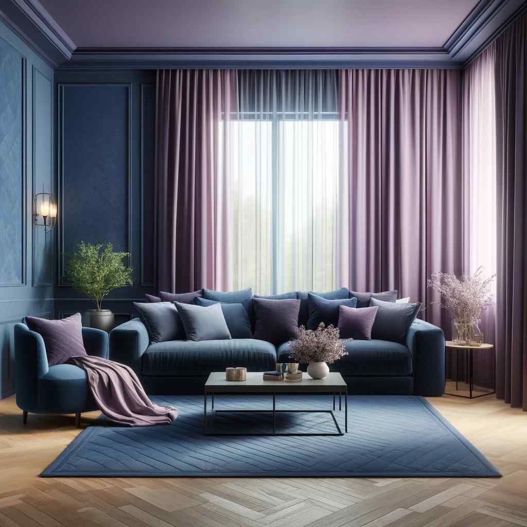 dark blue and pastel purple hall colour combination