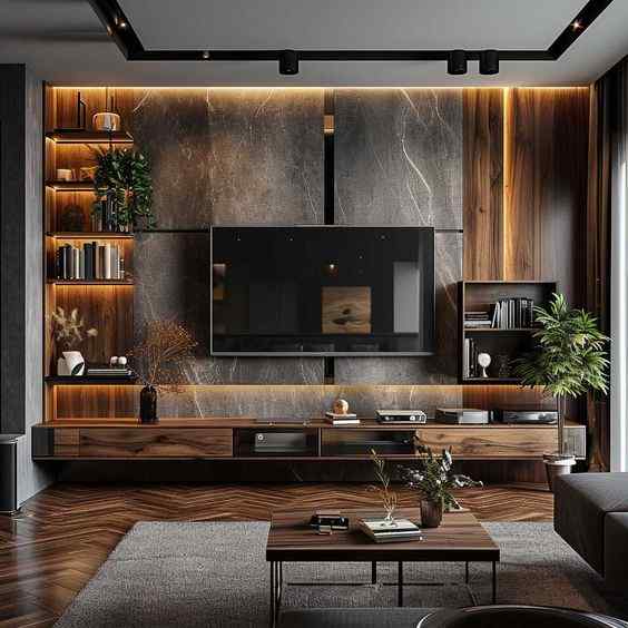 geometric wall mounted tv unit design