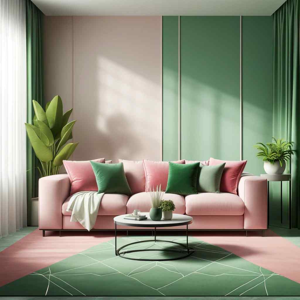 green and pink combination for living room