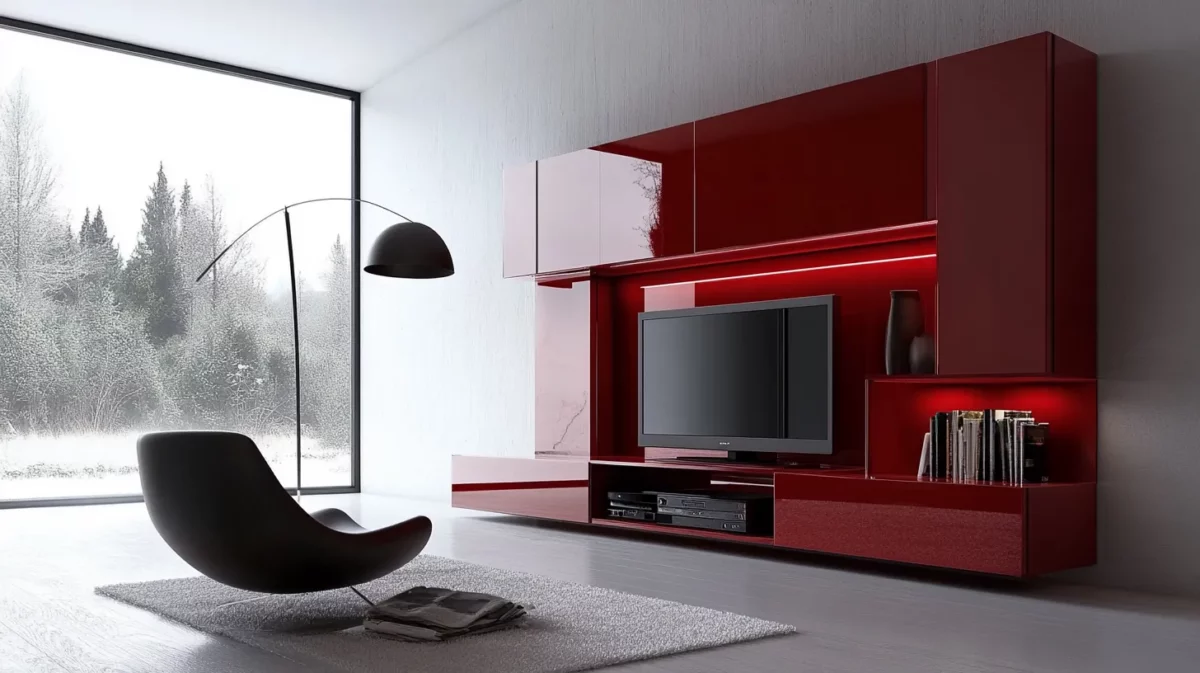 high gloss finish tv unit design