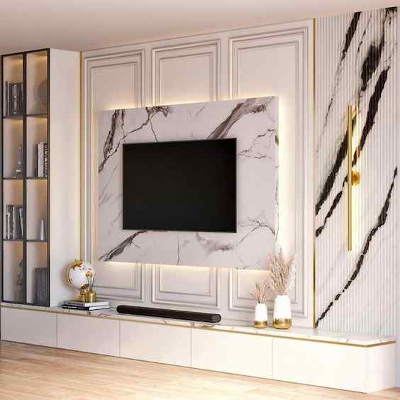 high gloss finish unit main tv hall design