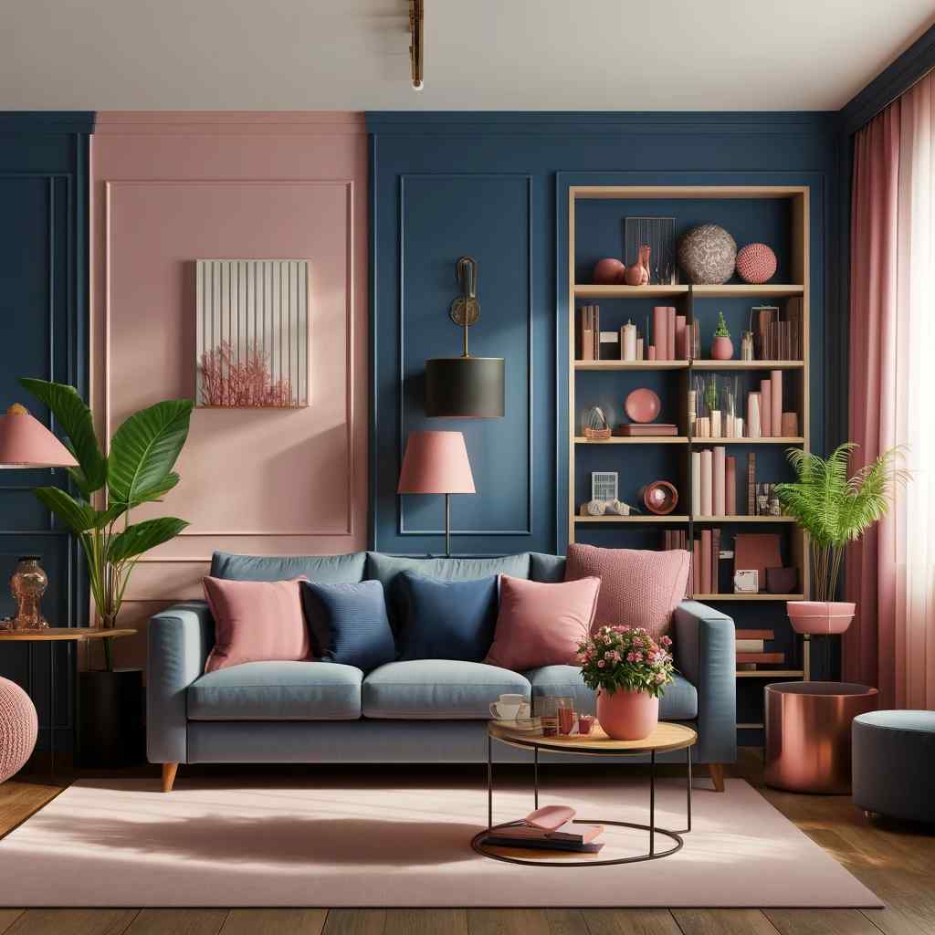 indigo and pink colour combinations for living room