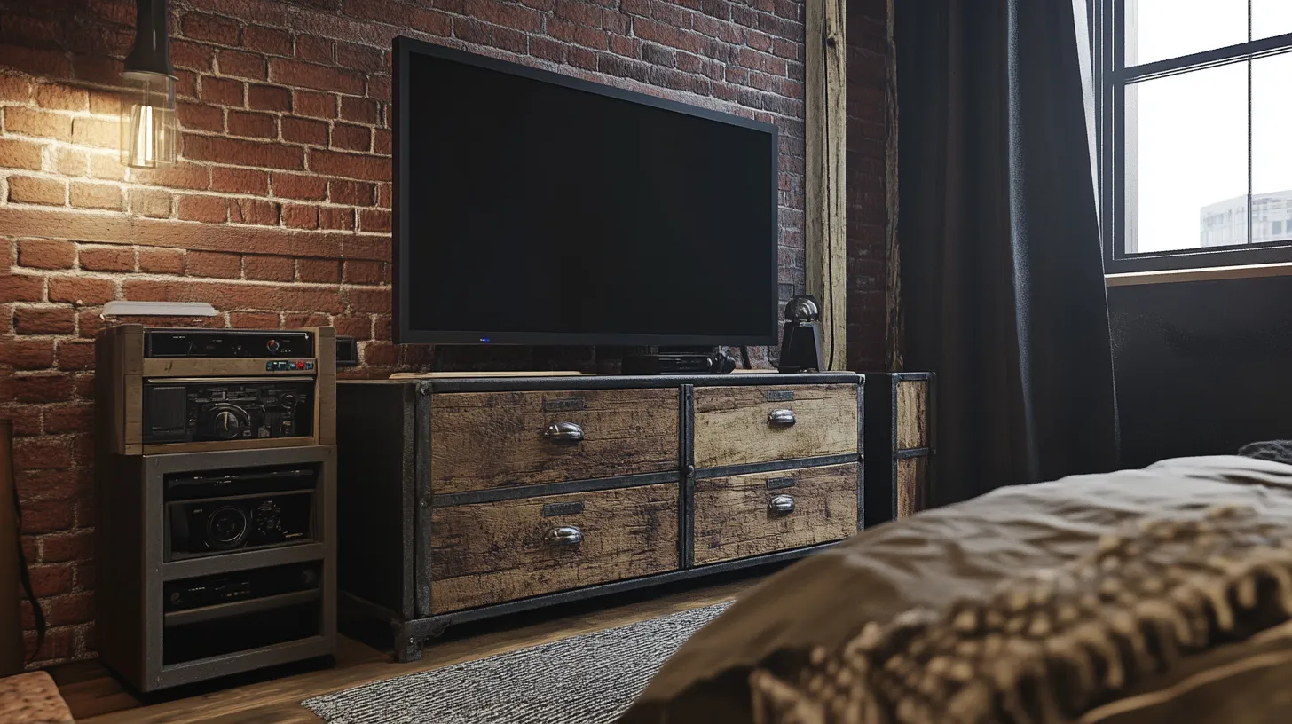 industrial style tv unit in bedroom