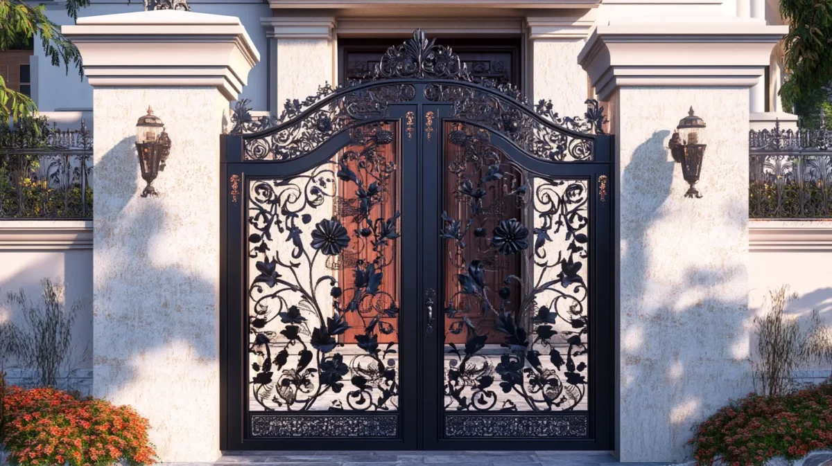 iron gate design with floral motifs