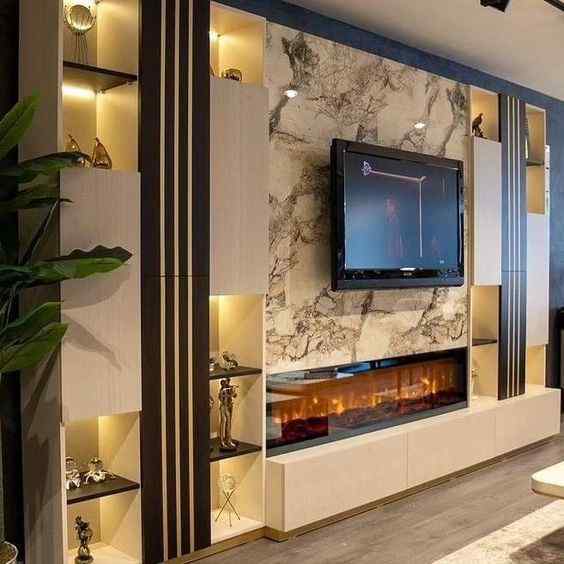 LED Backlighting modern tv unit design 