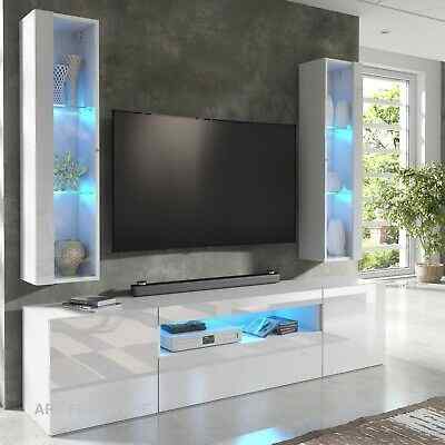 living room with sleek high gloss wall mounted tv units