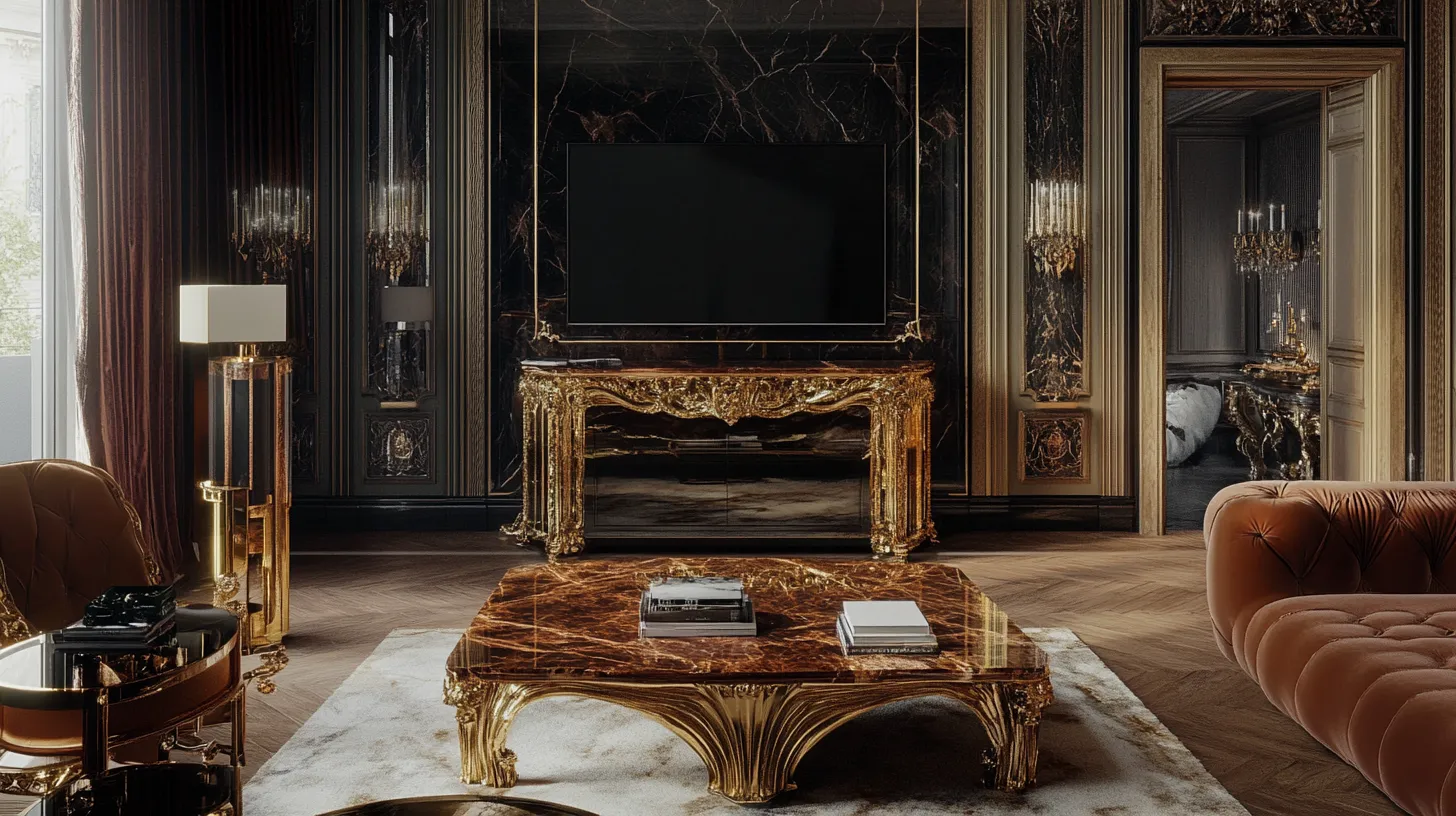 luxury marble and gold tv unit design for bedroom