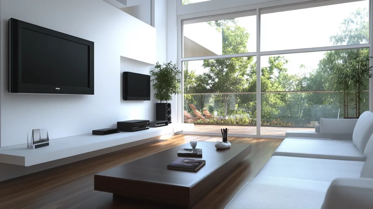 minimalist floating tv unit design for the hall