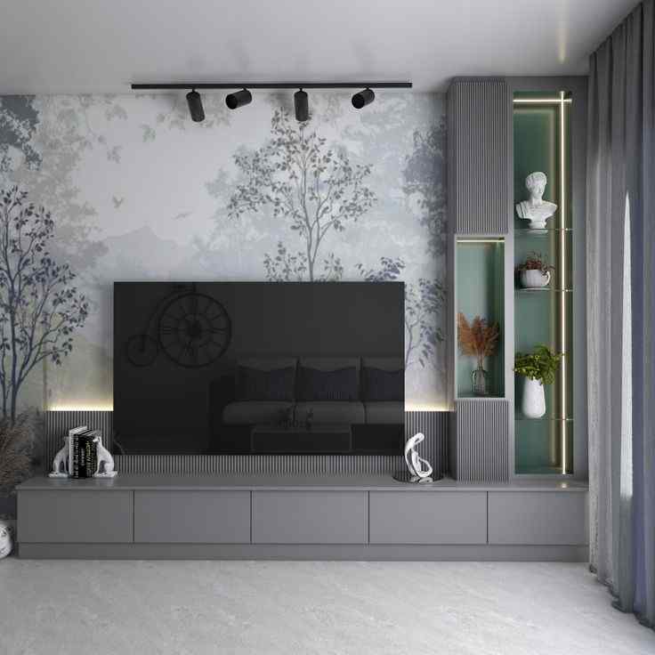 minimalist floating unit main hall modern tv unit design