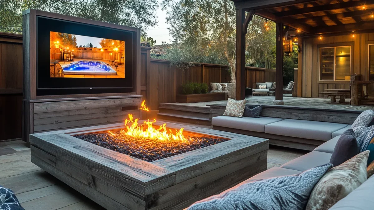 multi functional tv unit with fire pit