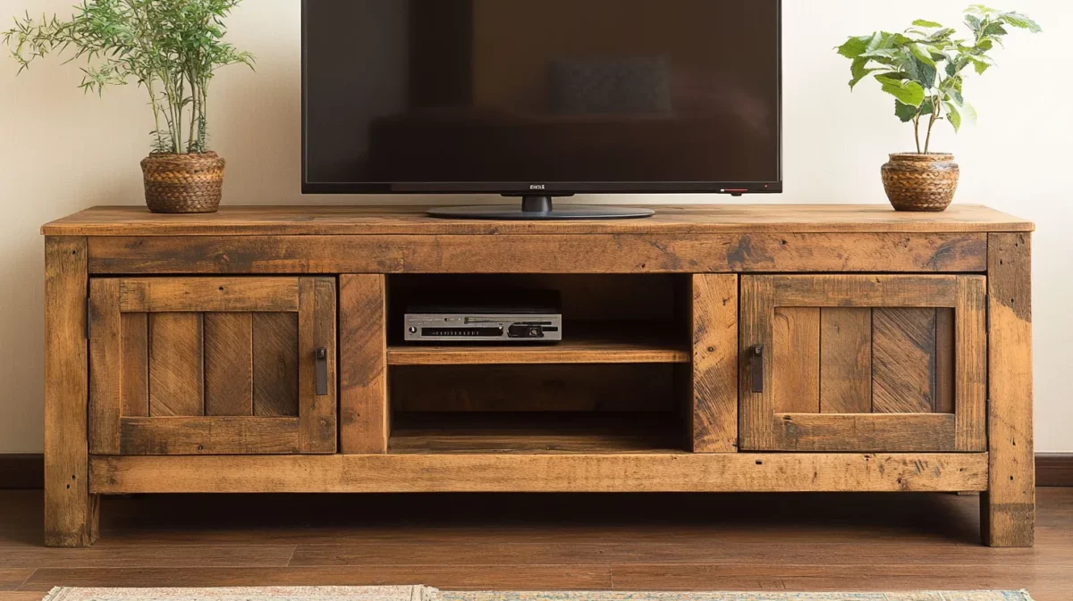 rustic wooden console tv unit design