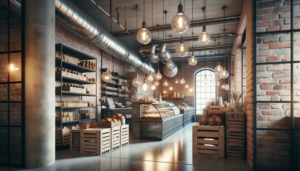 small bakery with industrial chic design