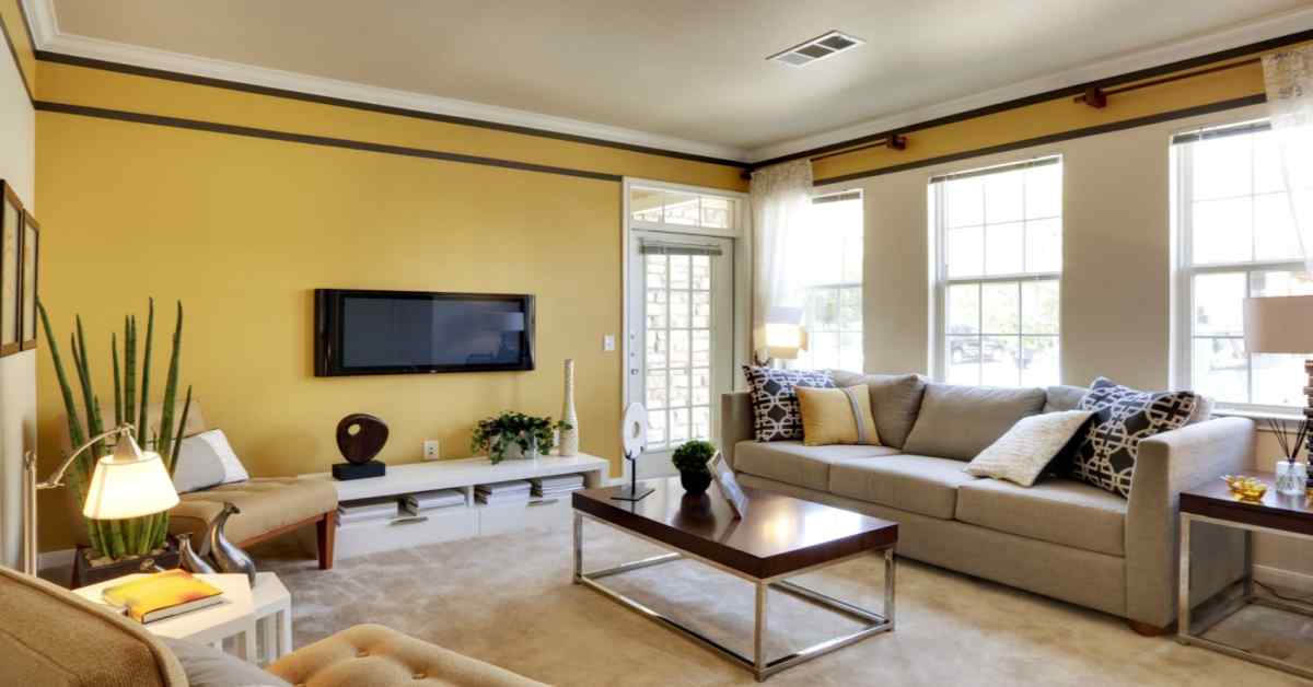 sunny yellow and soft grey combination of color for room