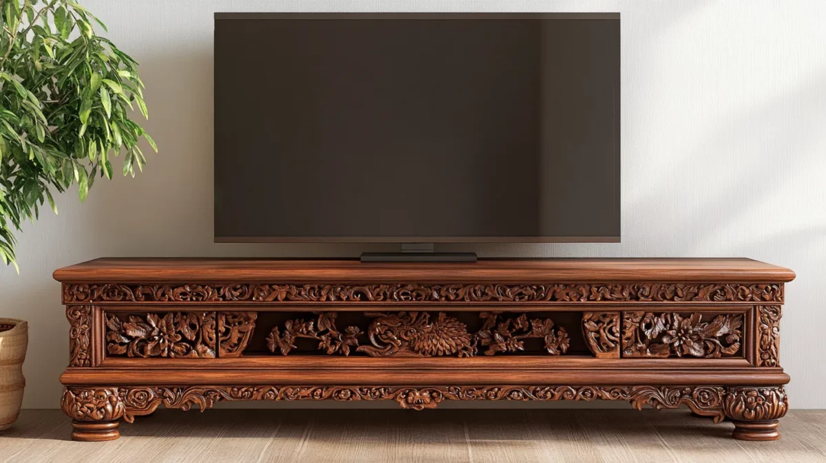 traditional carved wooden tv unit design