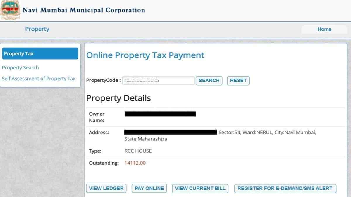 display property details inNMMC Property Tax Online Tax Payment Receipt