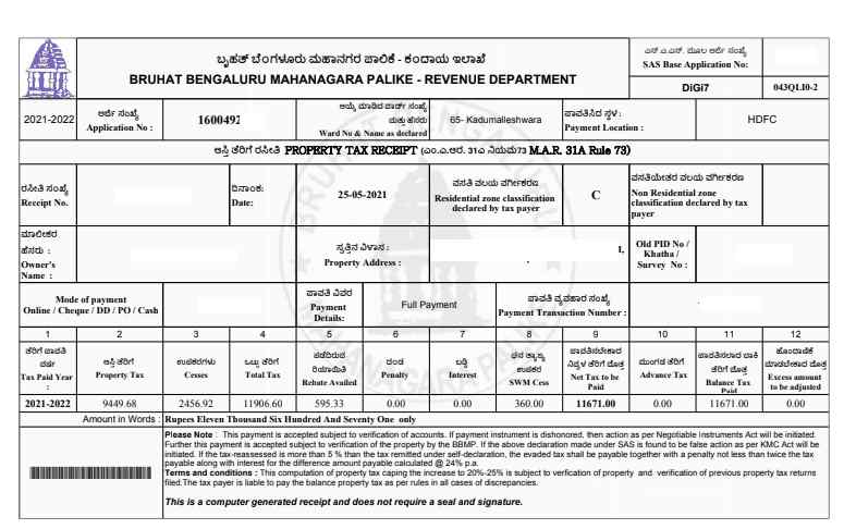 bbmp property tax receipt challan