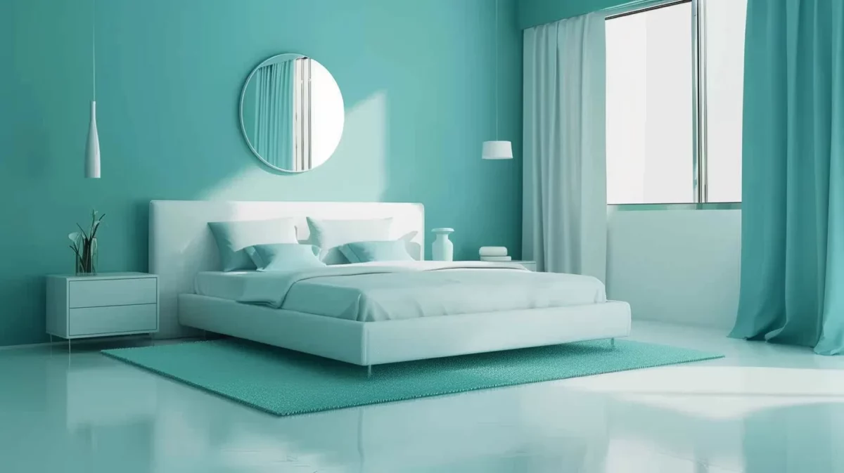 bedroom with aqua bedroom paint colour