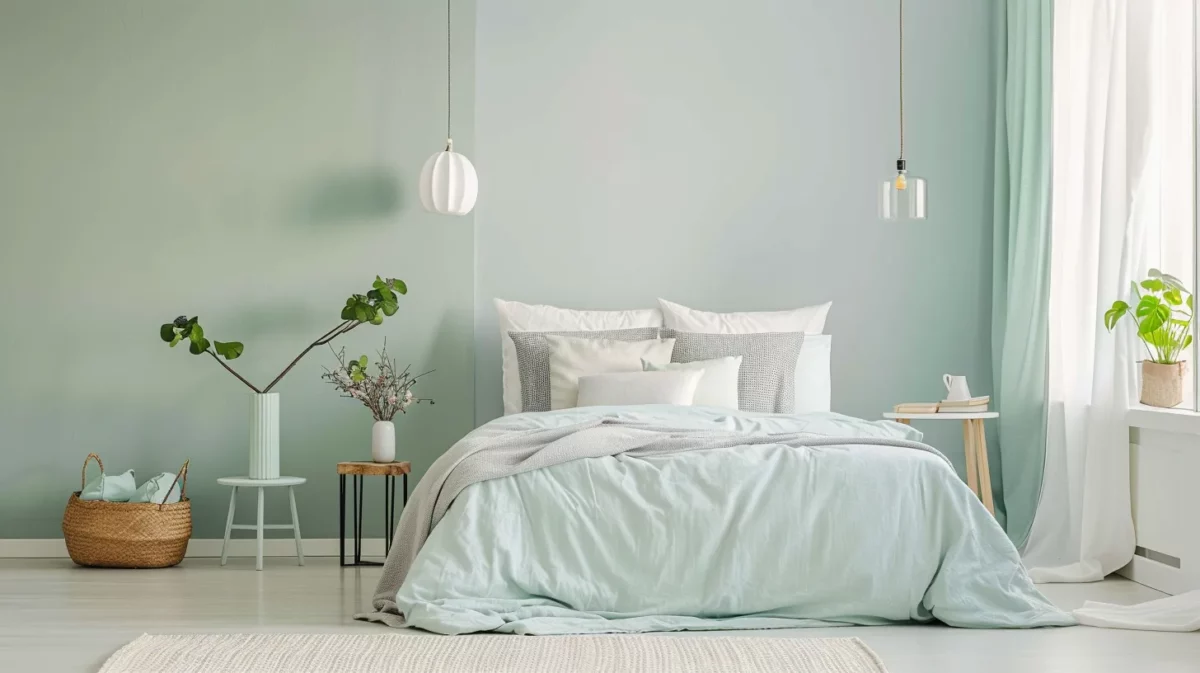 bedroom with pastel paint colours