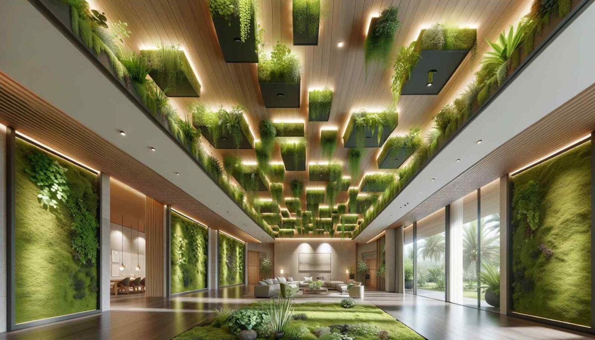 biophilic false ceiling design with integrated greenery