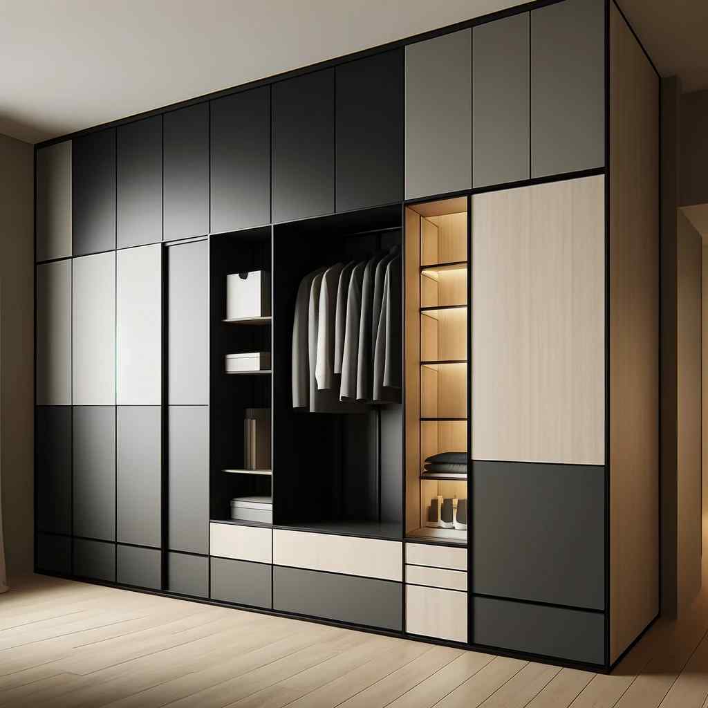 black and ash two colour combination wardrobe design