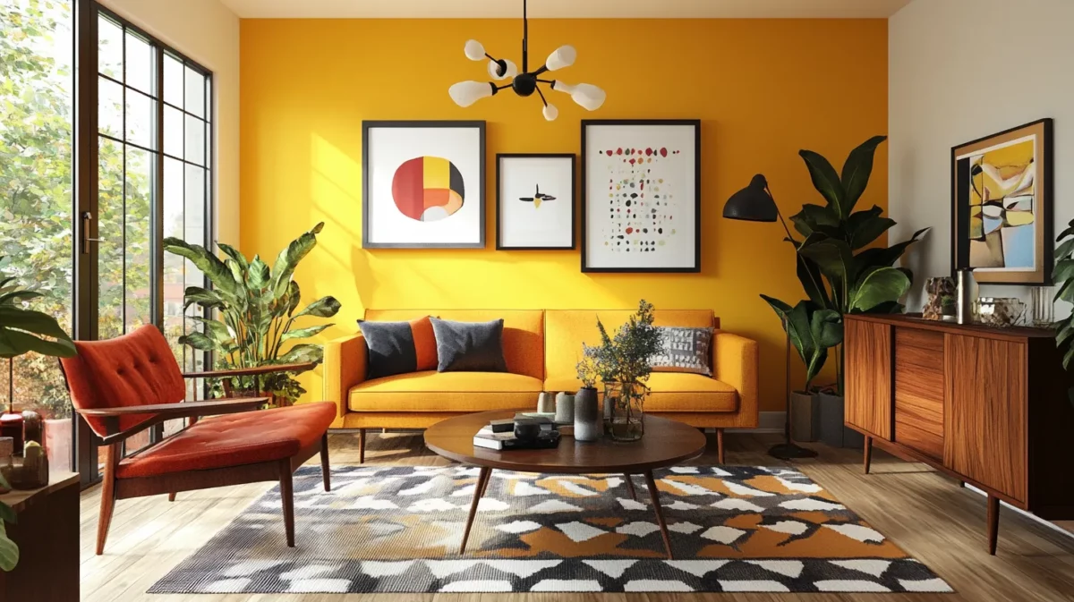 bold mustard yellow wall painting design