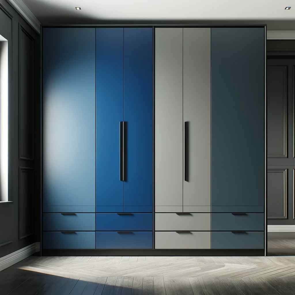 cobalt and slate sunmica two colour combination of wardrobe design