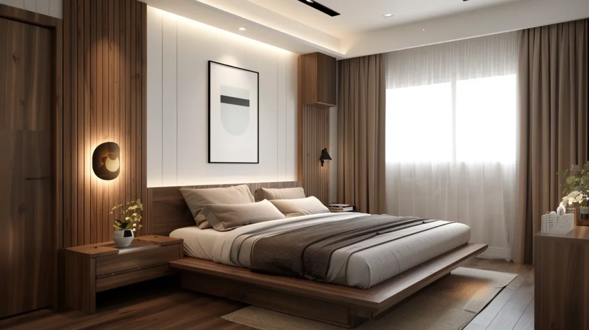 combination of white and brown bedroom paint colour