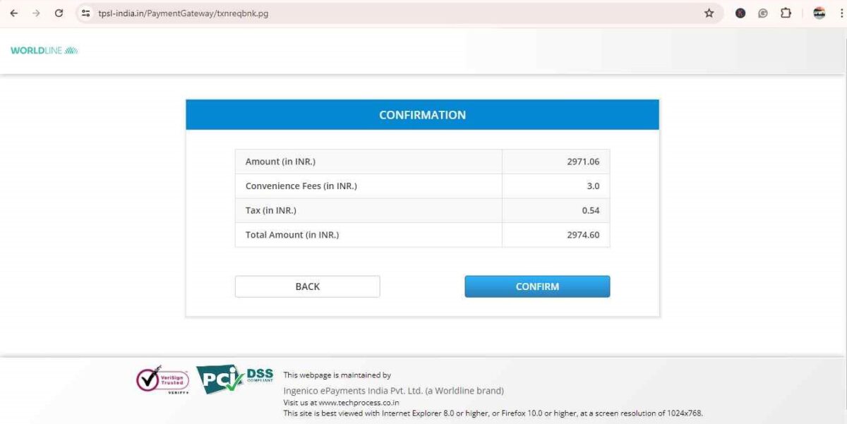 complete the payment page in haryana city gas bill payment website