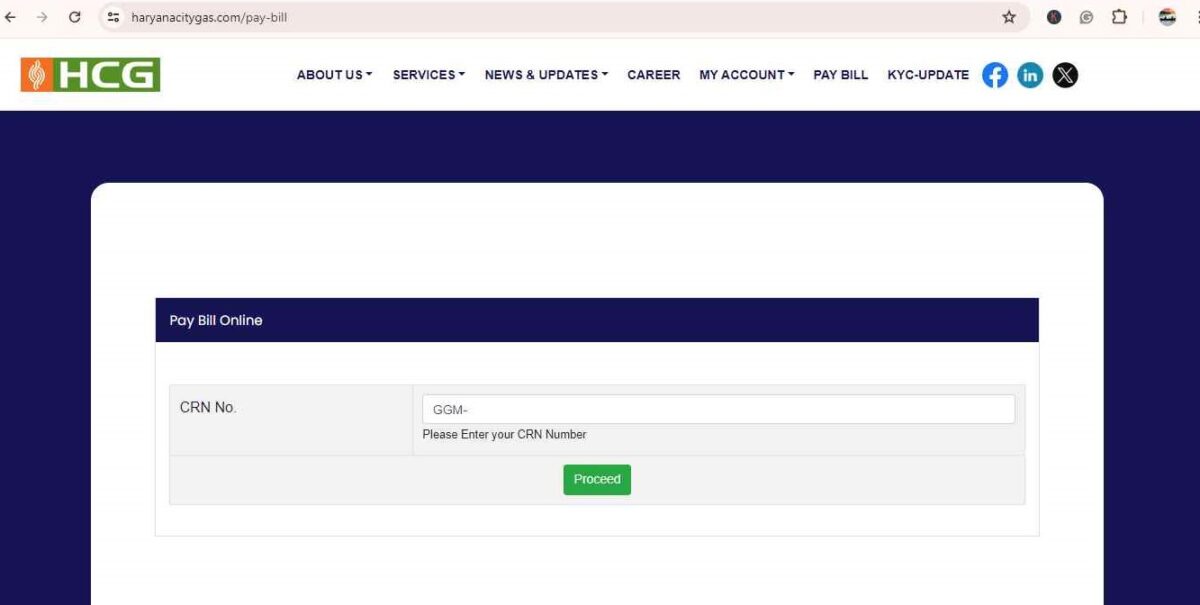 consumer services page haryana city gas bill payment official website
