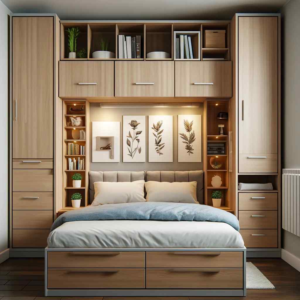 cupboard as headboard for small rooms wardrobe designs