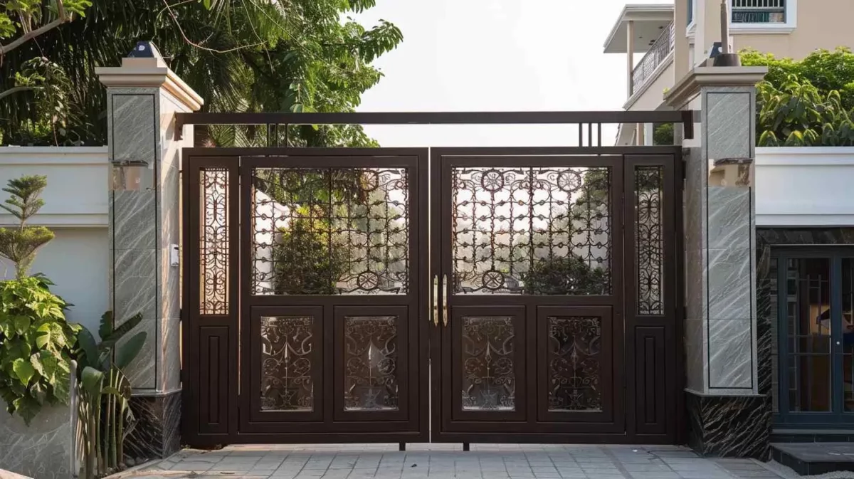 Antique, shiny brown front gate colour combination