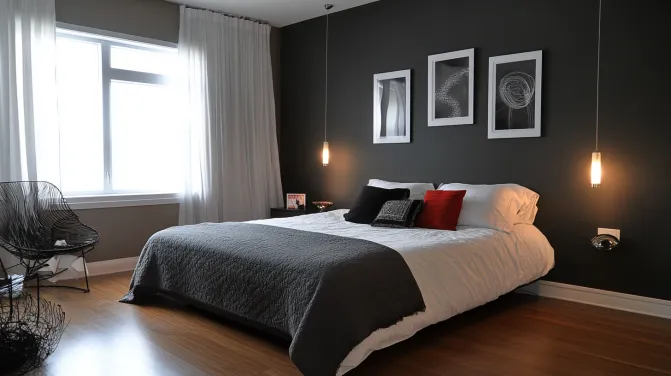 dark gray wall colour for bedroom