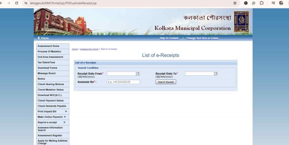 download print kmc property tax receipt fill details