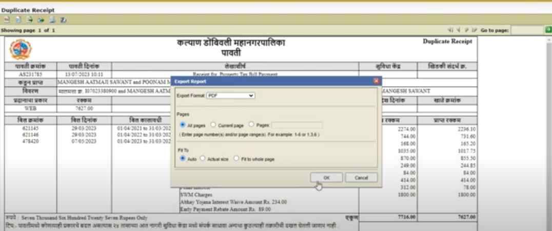 downloading the receipt in pdf format kdmc property tax