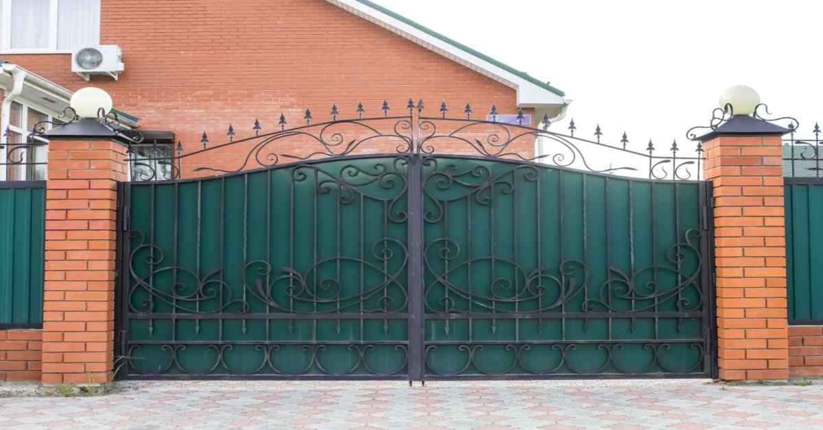 earthy brown and sage green main gate colour combination
