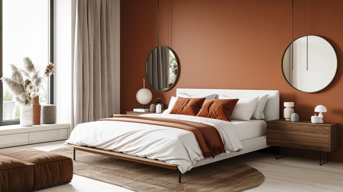 earthy terracotta bedroom paint colour