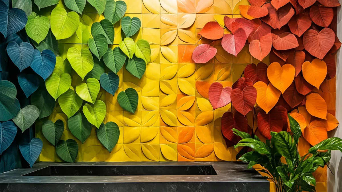 elevation wall tiles featuring colourful leaves