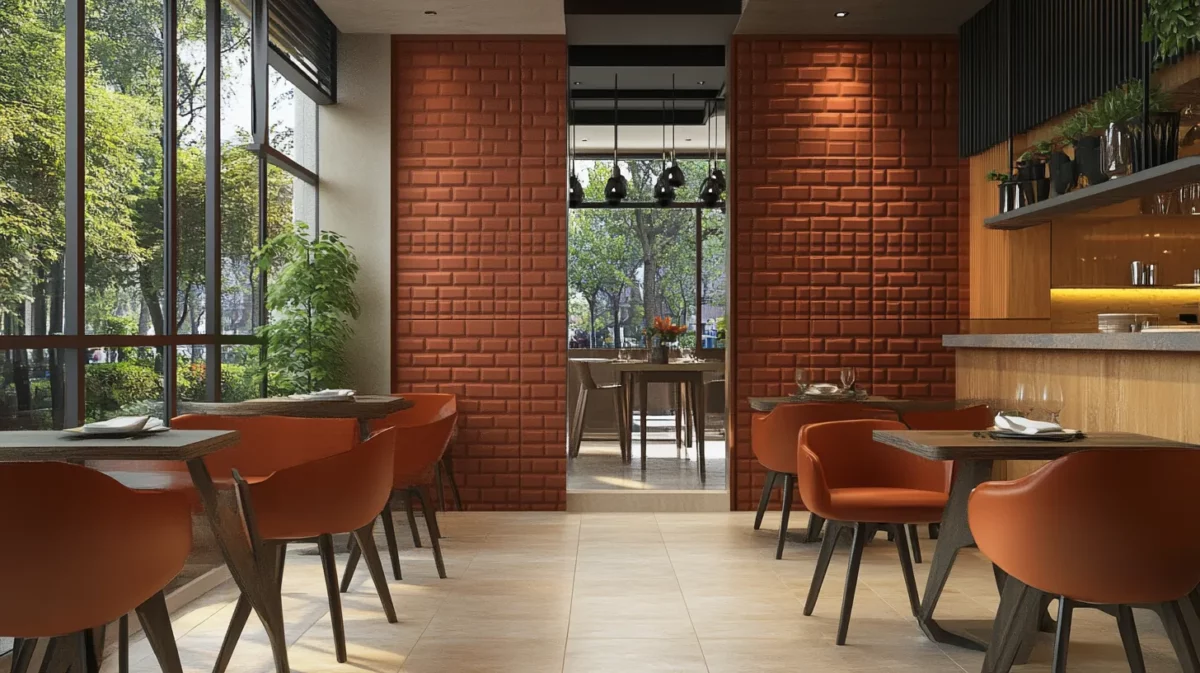 elevation wall tiles in brick red with 3d designing