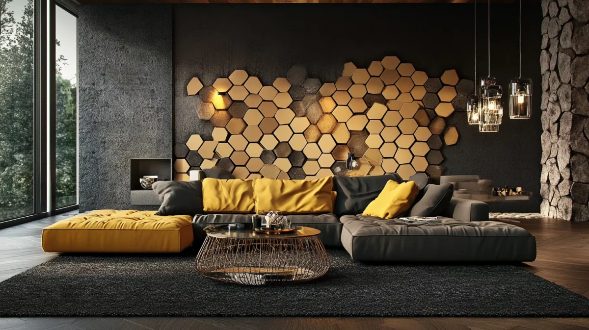 elevation wall tiles with a honeycomb pattern