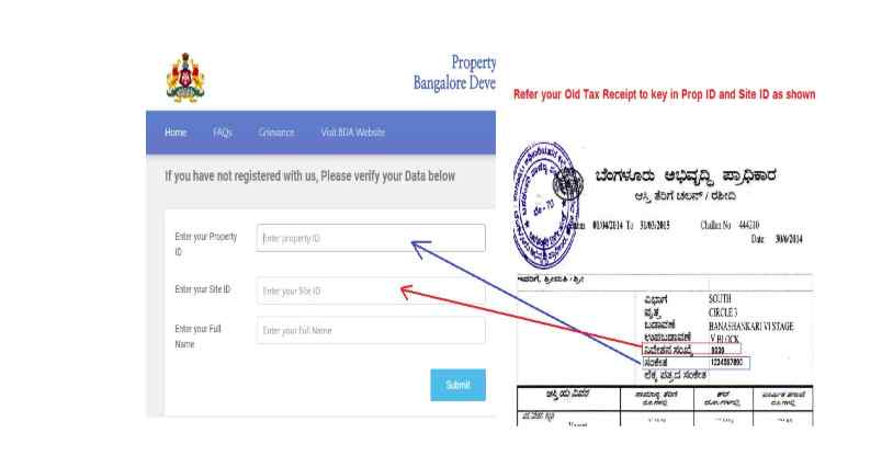 enter details in bda property tax online payment