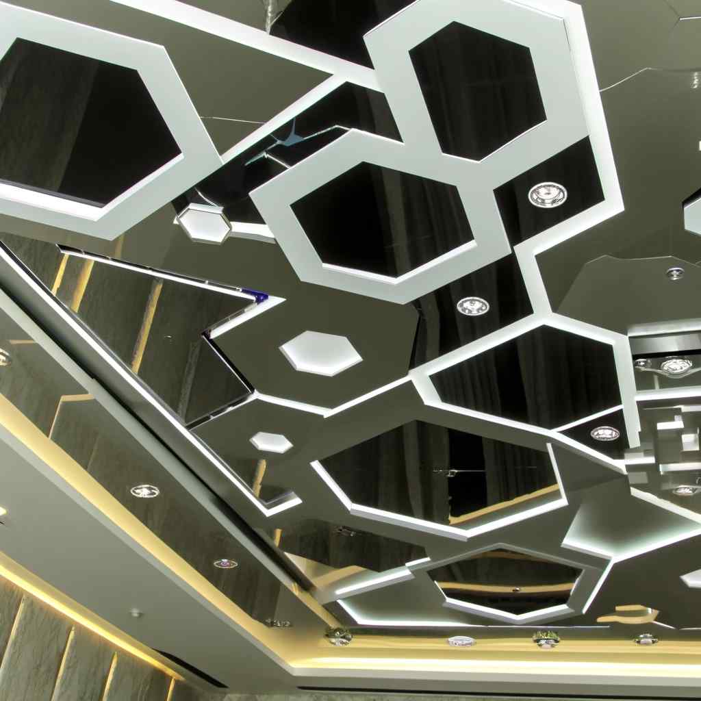 futuristic geometric pattern false ceiling design hall