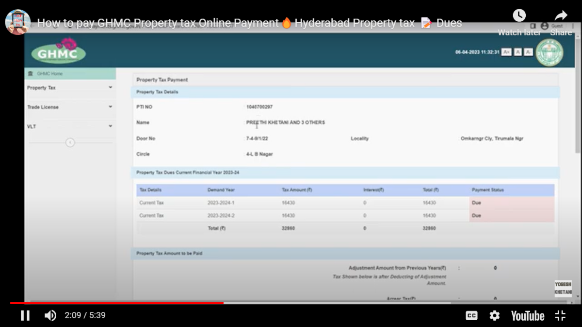 ghmc property tax online payments otp verification