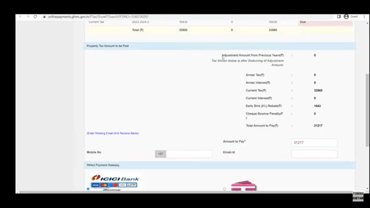 ghmc property tax online payments login display property tax details