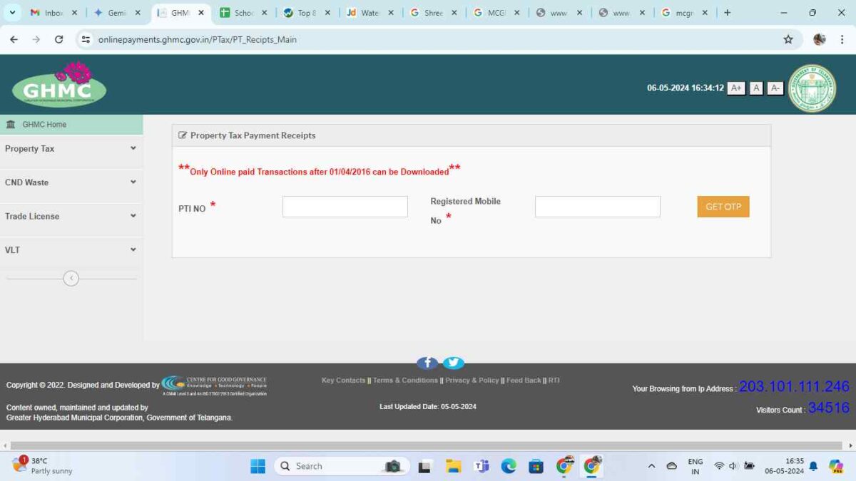 ghmc property tax receipt login portal