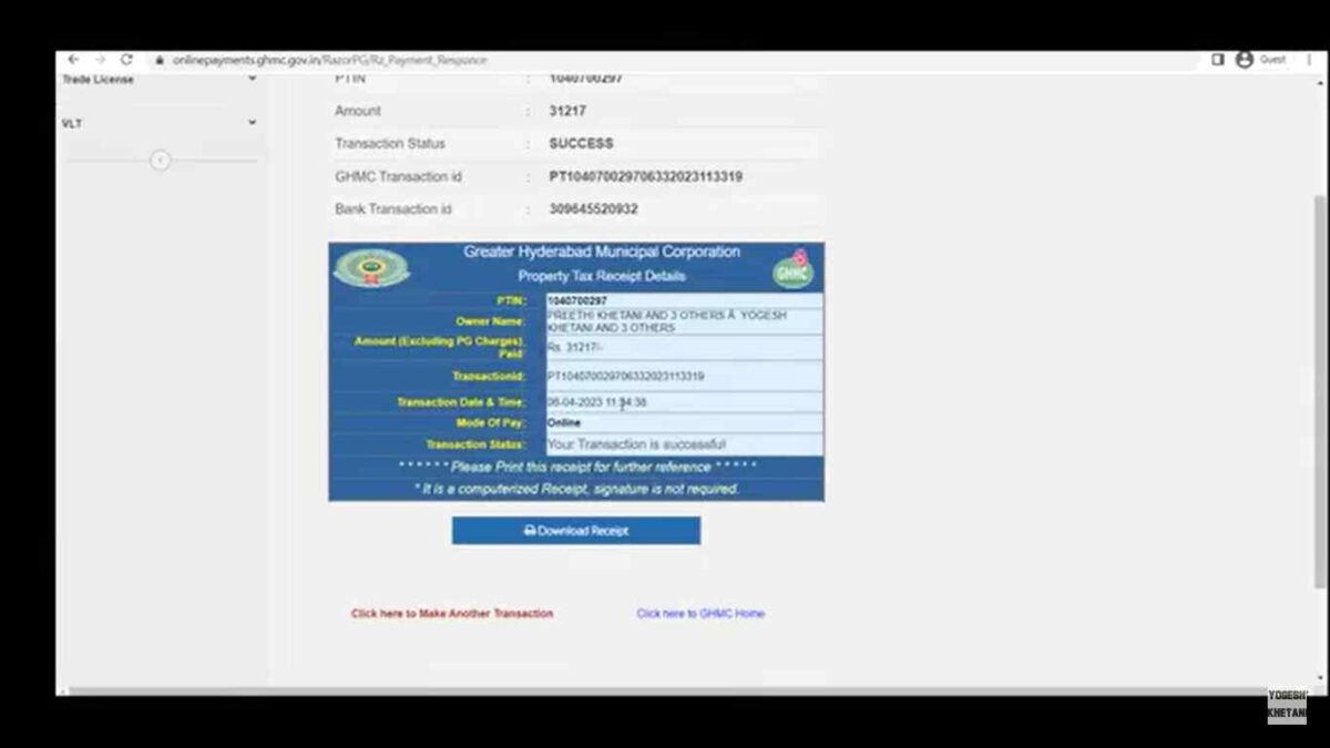 ghmc property tax receipt verification portal