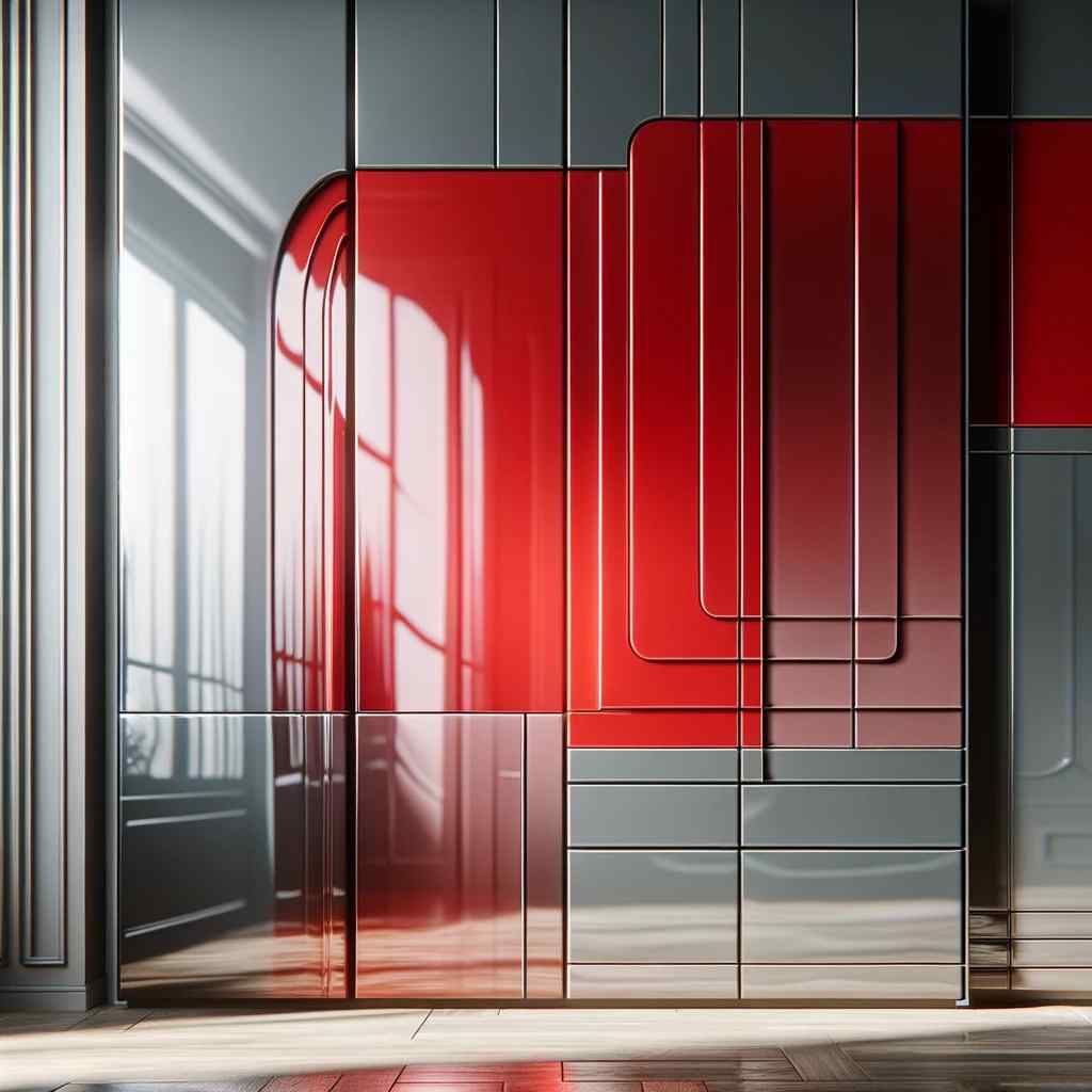 glossy wardrobe laminate colour combinations of red and grey